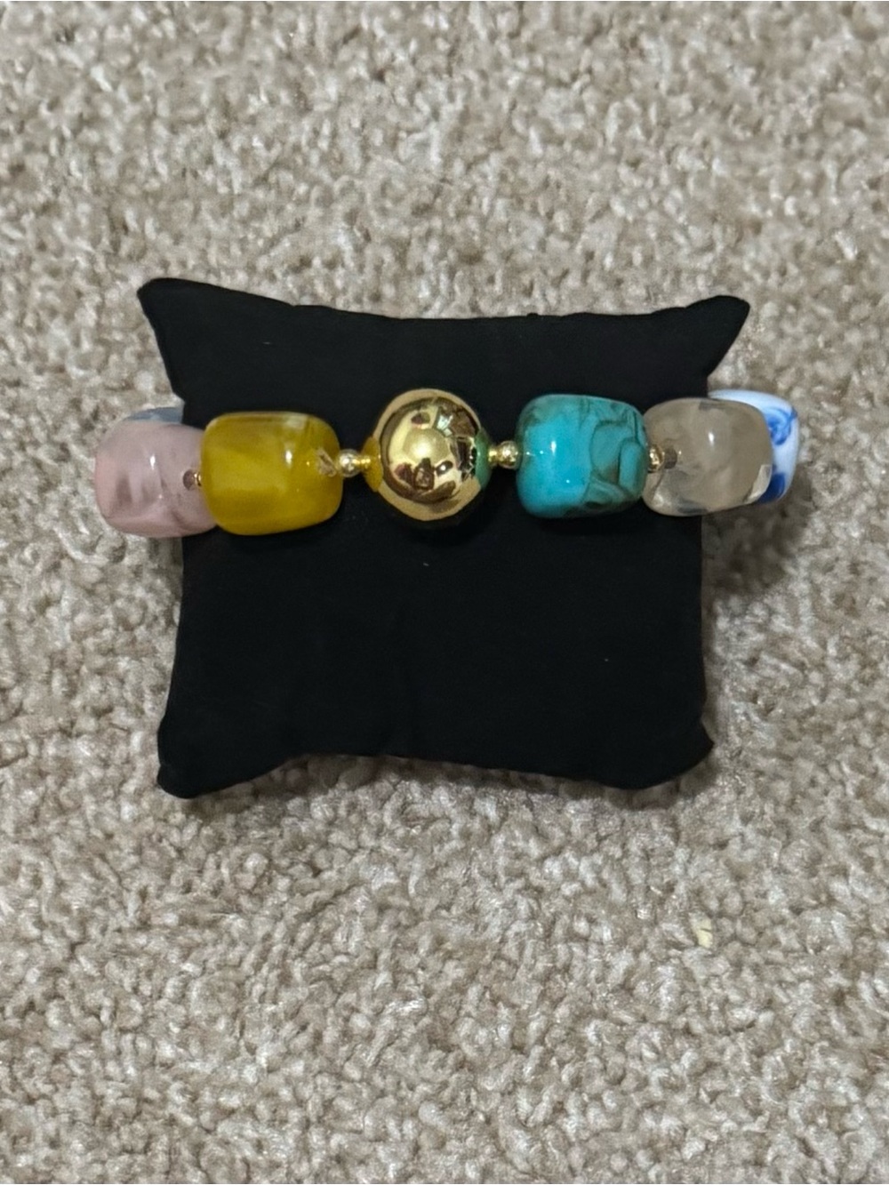 Multicolored Bead Stretch Bracelet with Gold Accent
